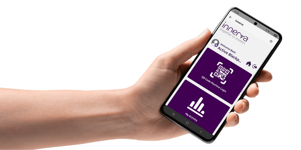 hand holding a phone with the innerva app on display